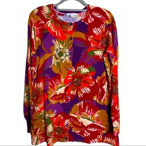 Isaac Mizrahi live! Cute colorful floral cardigan Large 🍊🌺💜 3/$20